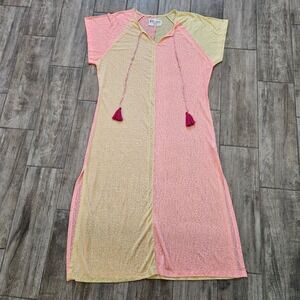 Pitusa Two Tone Maxi Dress Size Standard Cover Up Pink Yellow Leopard Colorblock